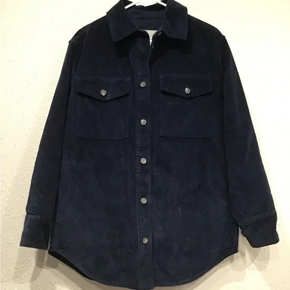 Everlane Corduroy Oversized Shirt Jacket Women’s S Navy Boxy Shacket Fall Grunge - Picture 2 of 6